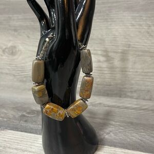 Artisan Beaded Bracelet Earth Tone Stone Style Toggle Clasp